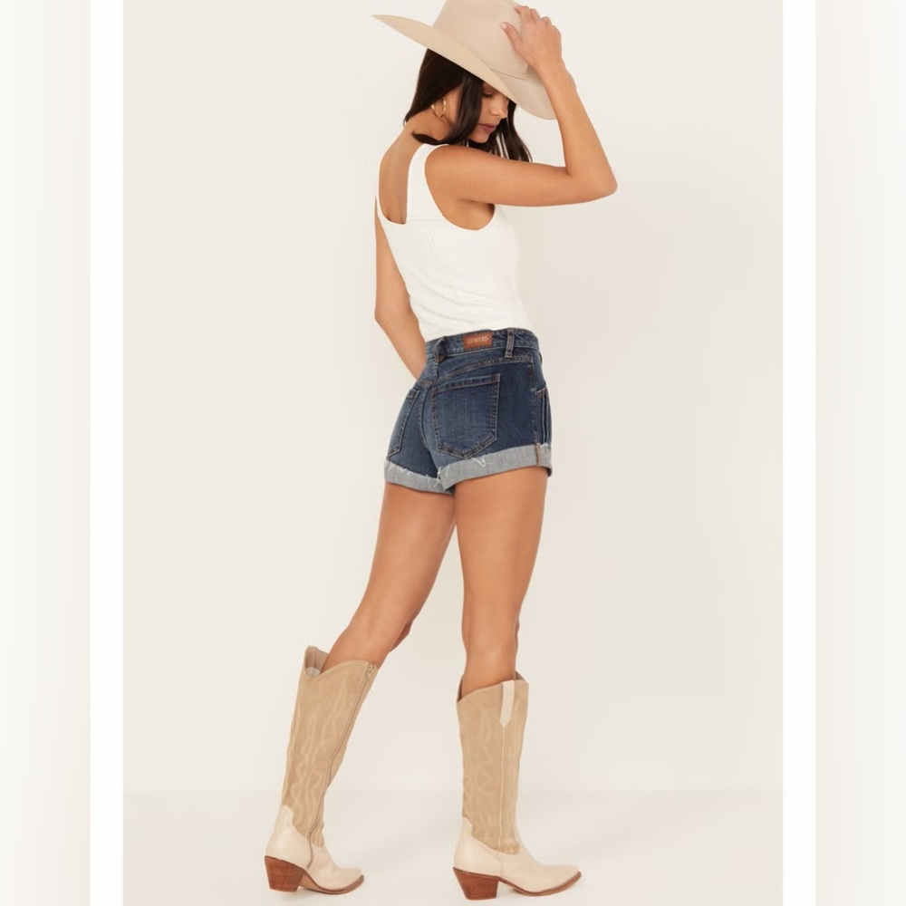 Shyanne Double Barrel Dark Wash Denim High Rise Shorts